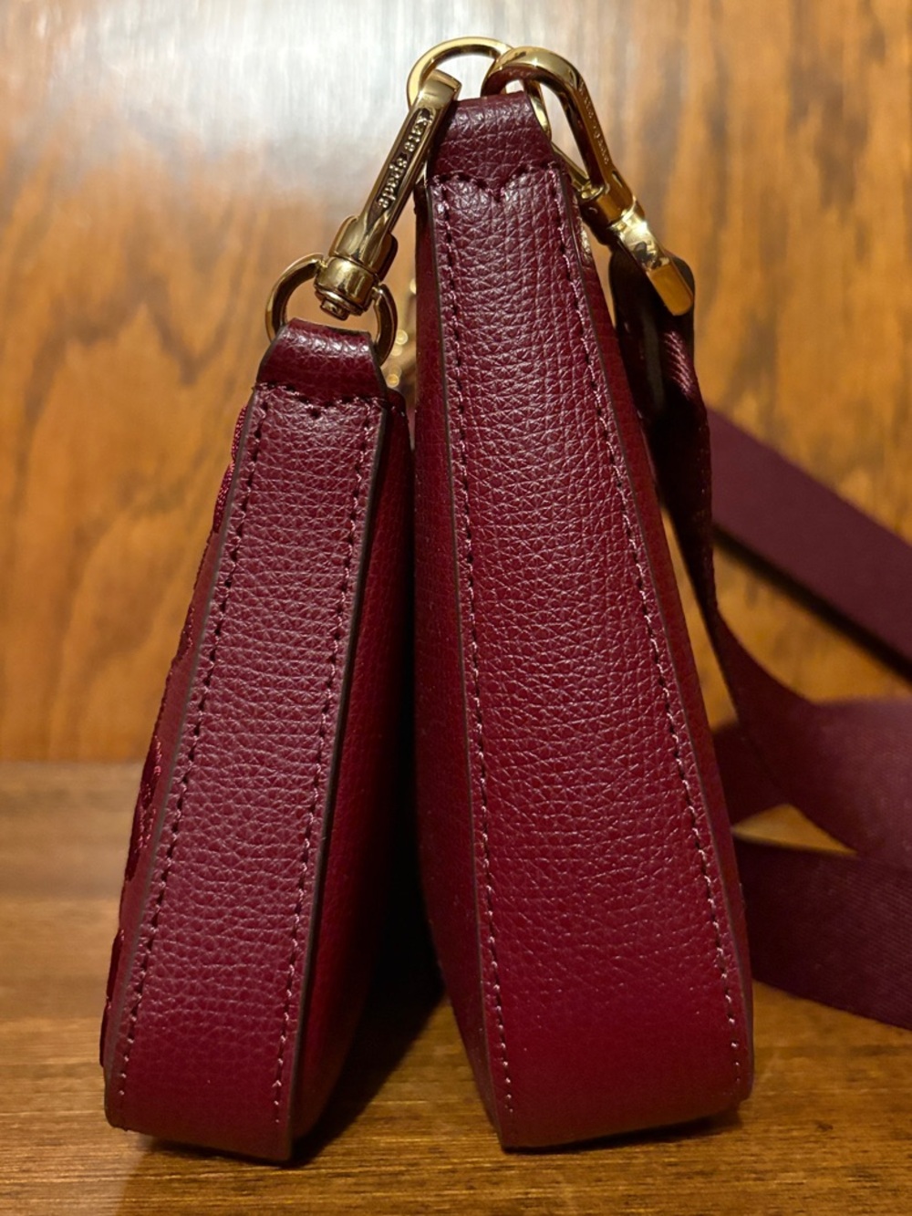 NWT-Kate Spade-Duet Small Crossbody-Spade Flower ♠️ Embroidered-Dark Merlot-$379 - Picture 5 of 14